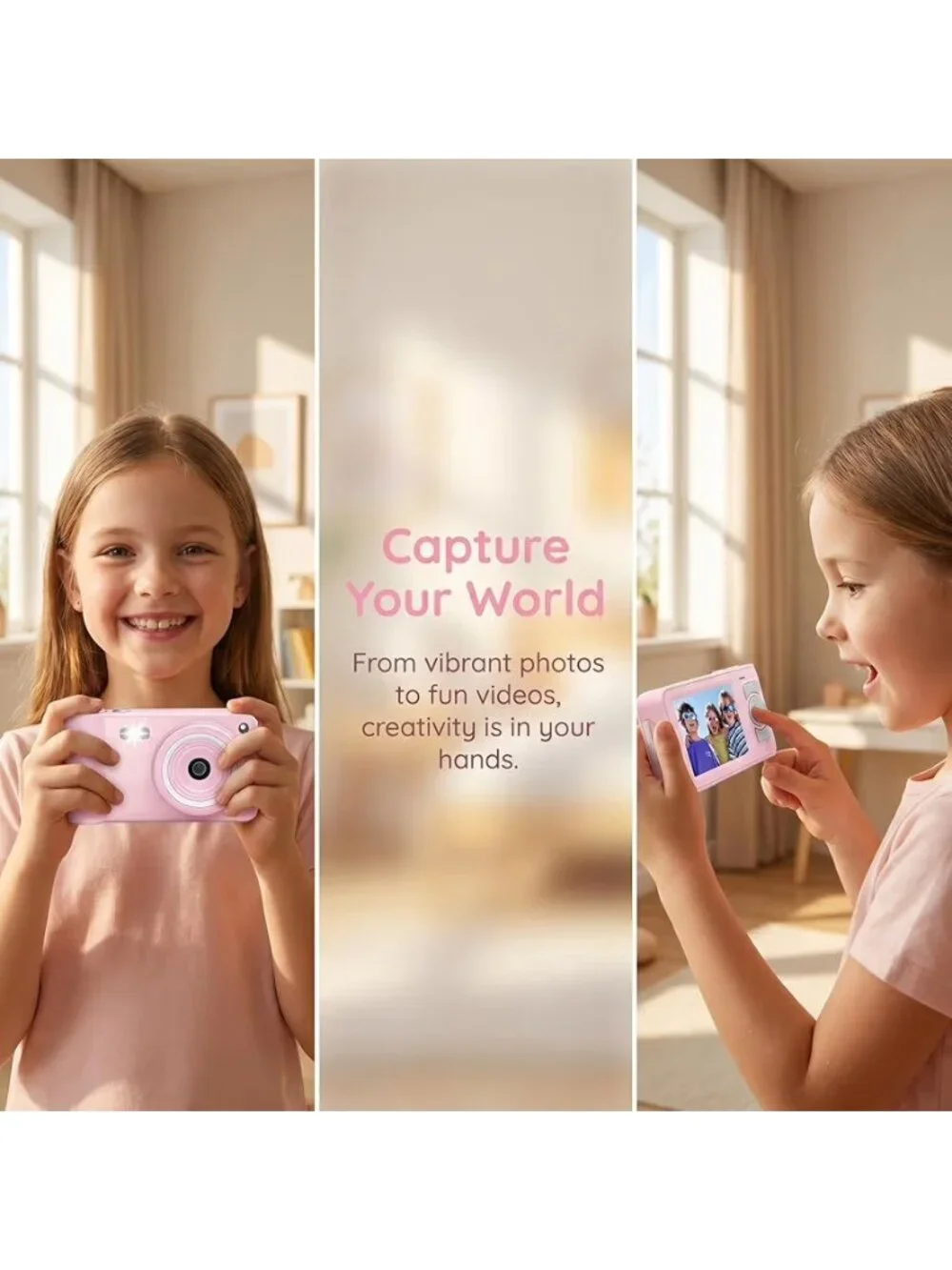 Digital Camera, 4K Vlogging Kids Camera with 44MP & 16X Zoom Anti-Shake, Pink